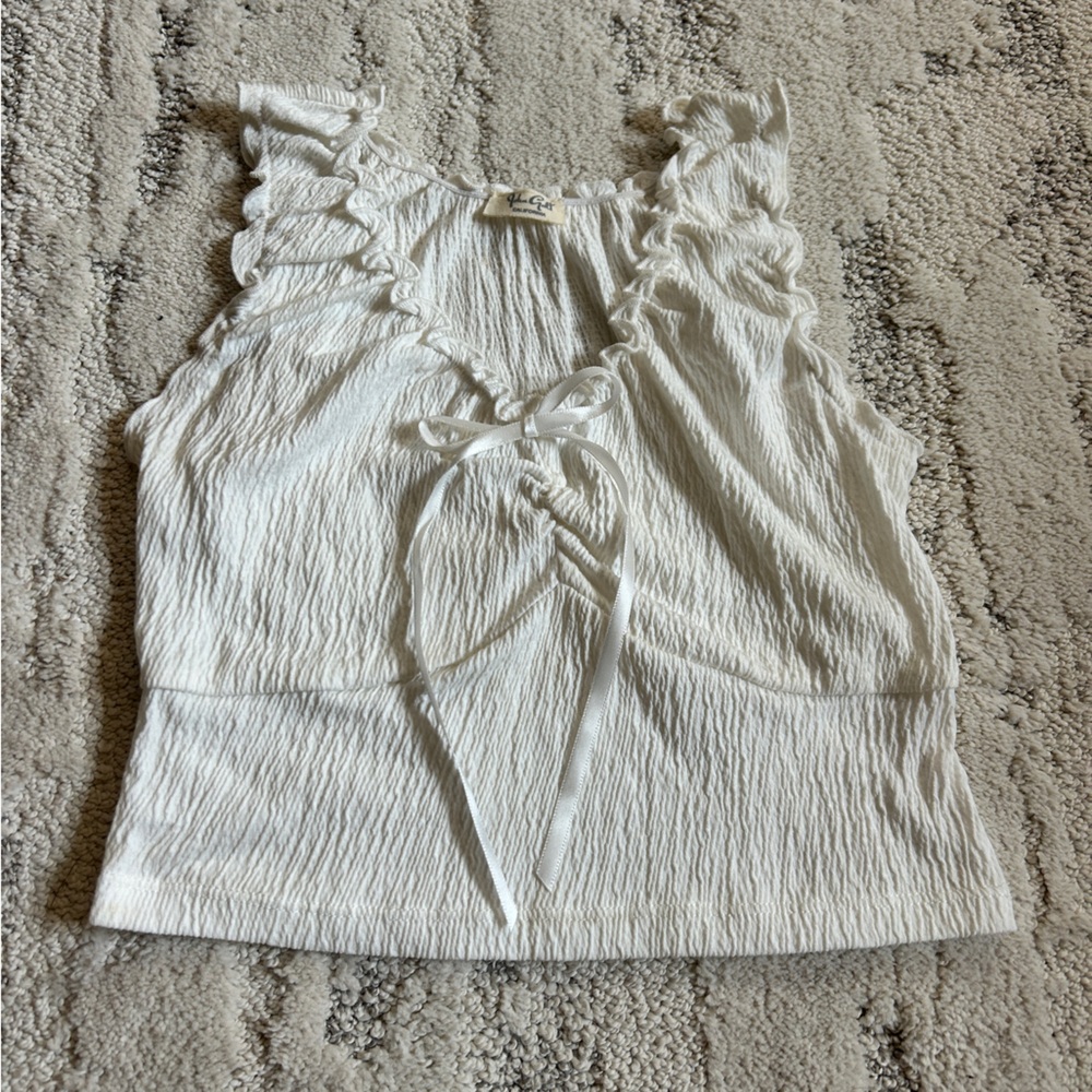 White Ruffle Sleeve Crop Top